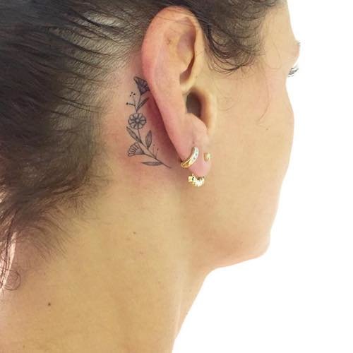 Lavender Flower Tattoo Behind Ear - e-ntangled